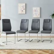 Dining Living Room Chairs Upholstered Chair with Silver Metal Legs, Modern Meeting Side Chairs with Faux Leather Padded Seat, for Kitchen, Meeting Room, Living, Bedroom, Dining Room, Set of 4